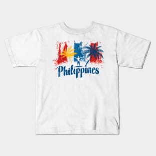 Philippines Vibes - Colourful palm trees and surfer small Kids T-Shirt